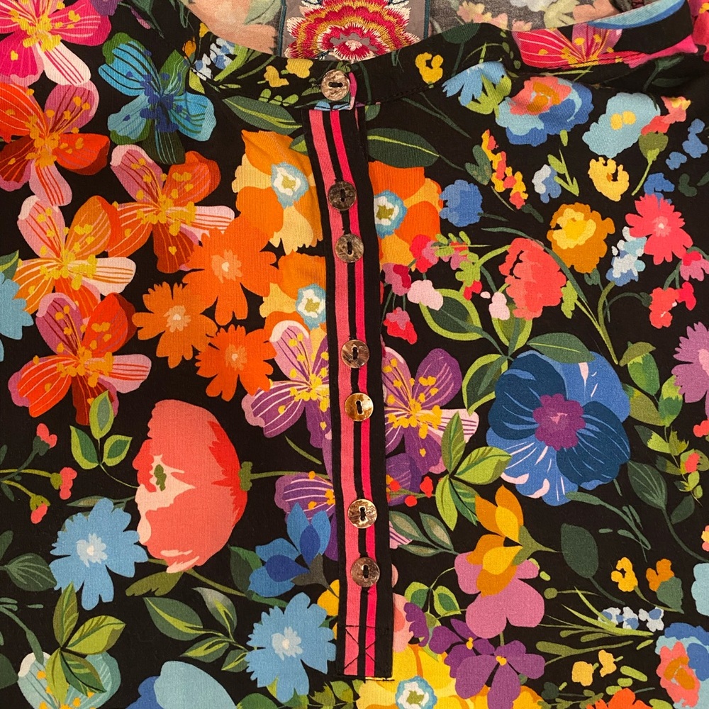Large Johnny Was Vibrant Floral Blouse - Black, Blue, Pink, Orange - Picture 2 of 3